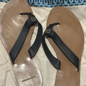 Tory Burch Black and Tan Leather Sandals size 7.5